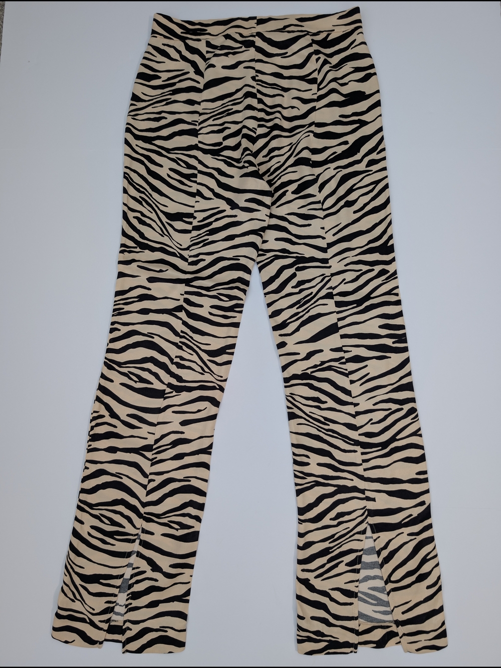 ZARA Women's Zebra Print Split Hem Straight-Leg Pants Viscose Beige Black S - Picture 5 of 13